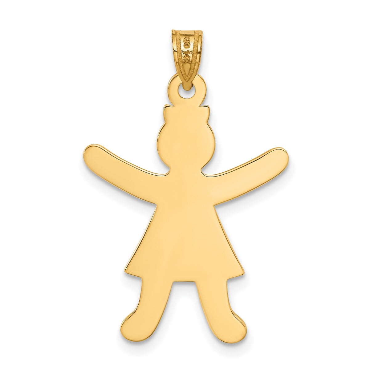 14k Yellow Gold Girl Silhouette Pendant with Textured Dress and Bow Detail