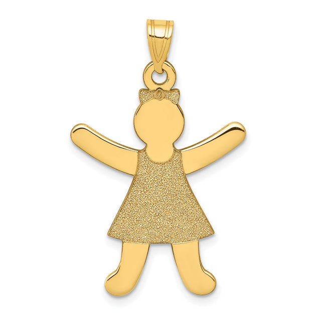 14k Yellow Gold Girl Silhouette Pendant with Textured Dress and Bow Detail