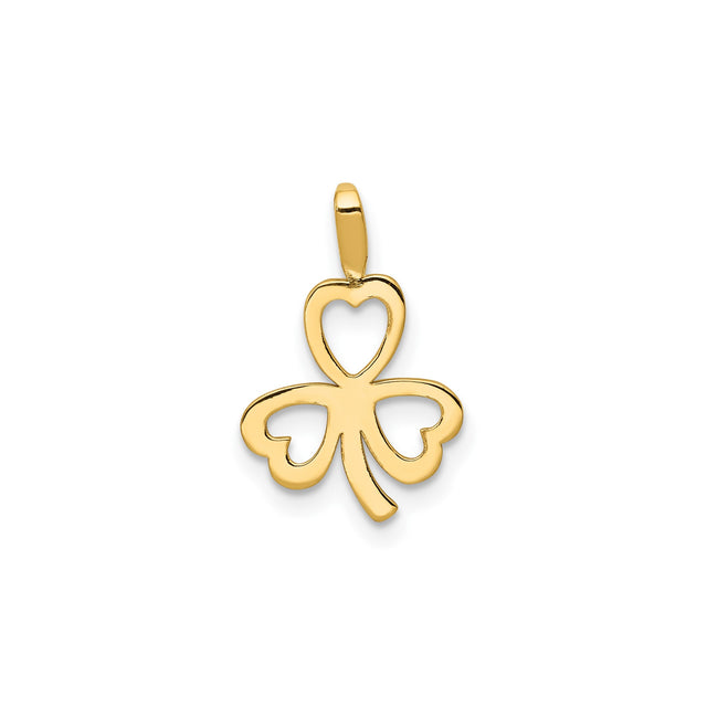 14k Yellow Gold Shamrock Pendant with Heart Leaf Celtic Design, Irish Symbol of Love and Luck