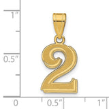 14k Yellow Gold Number Two Pendant, Polished Textured Unisex Charm