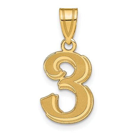 14k Yellow Gold Number 3 Pendant Charm, Solid Serif Style Digit for Women or Unisex Wear