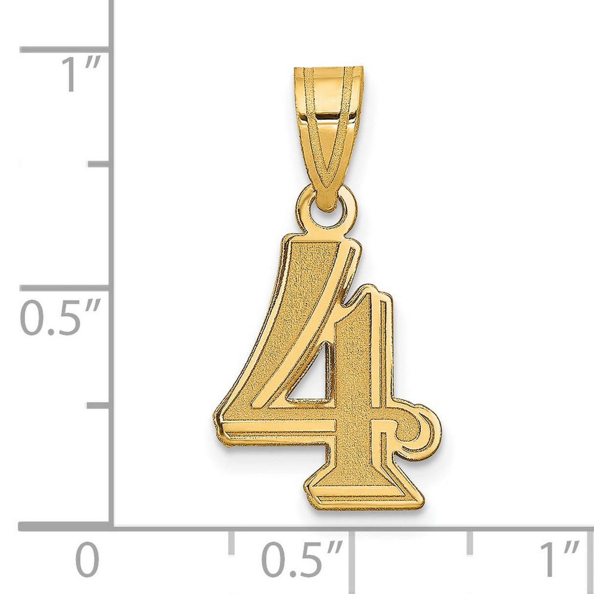 14k Yellow Gold Number 4 Pendant, Polished Digit Charm for Women or Unisex Wear