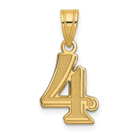 14k Yellow Gold Number 4 Pendant, Polished Digit Charm for Women or Unisex Wear