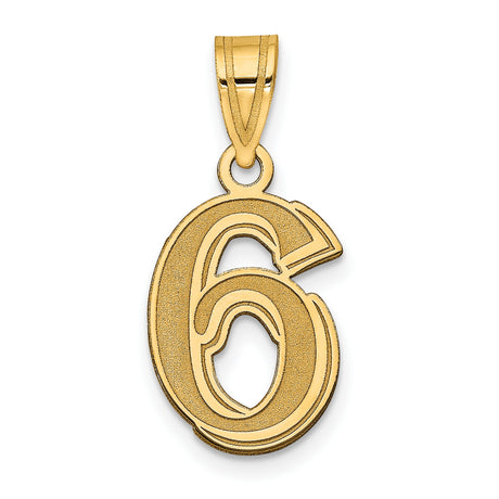 14k Yellow Gold Number 6 Pendant, Bold Textured Charm for Men or Women
