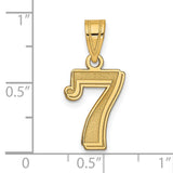 Polished Etched Number 7 Charm Pendant in Real 14k Yellow Gold