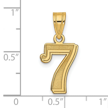 Polished Etched Number 7 Charm Pendant in Real 14k Yellow Gold