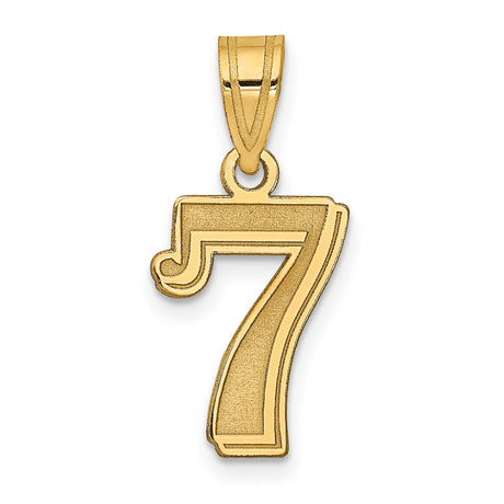 Polished Etched Number 7 Charm Pendant in Real 14k Yellow Gold