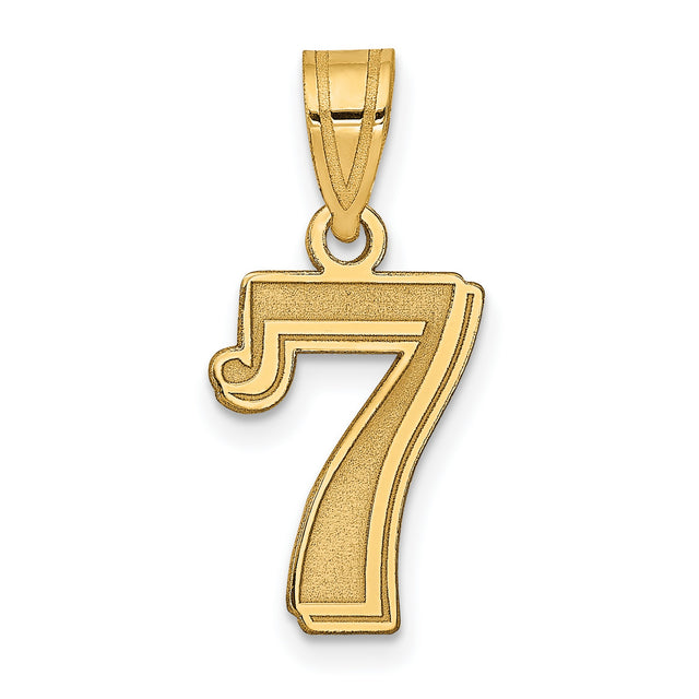 Polished Etched Number 7 Charm Pendant in Real 14k Yellow Gold