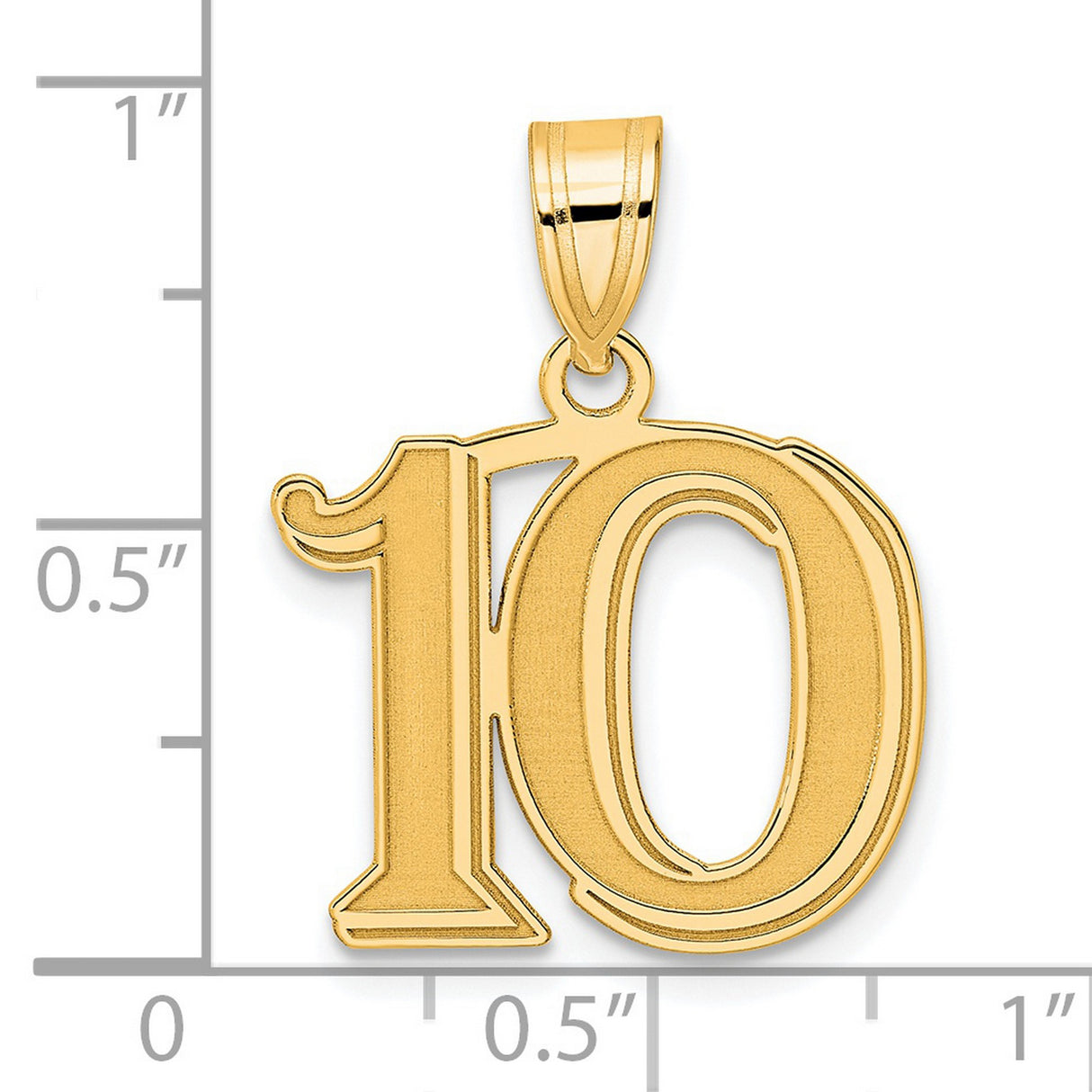 Polished Etched Number 10 Charm Pendant in Real 14k Yellow Gold