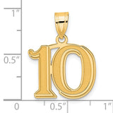 Polished Etched Number 10 Charm Pendant in Real 14k Yellow Gold