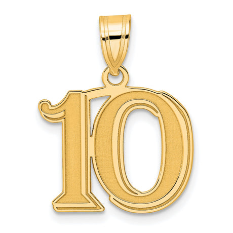 Polished Etched Number 10 Charm Pendant in Real 14k Yellow Gold