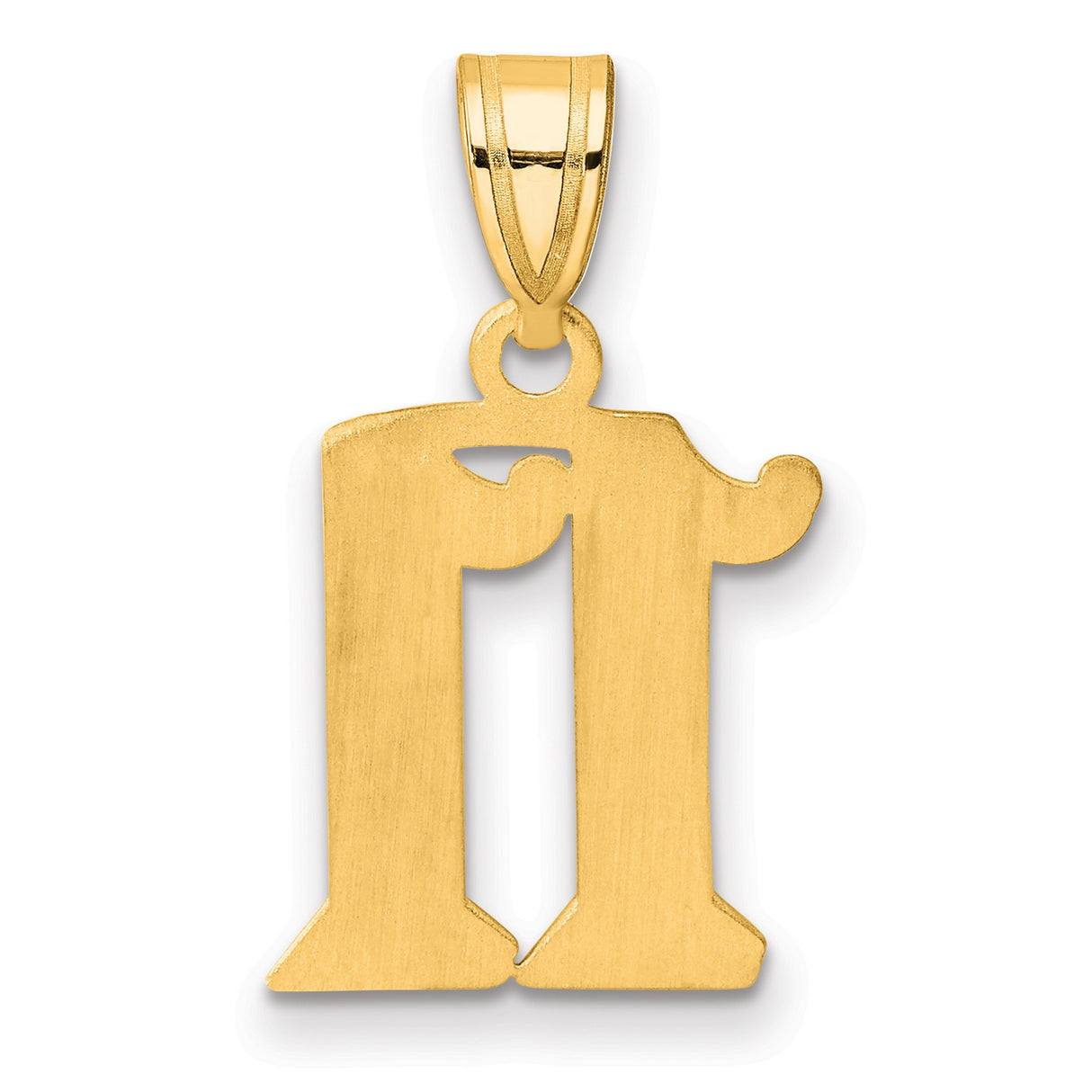 Polished Etched Number 11 Charm Pendant in Real 14k Yellow Gold