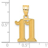 Polished Etched Number 11 Charm Pendant in Real 14k Yellow Gold