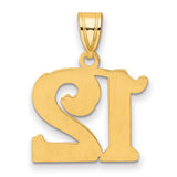Polished Etched Number 12 Charm Pendant in Real 14k Yellow Gold
