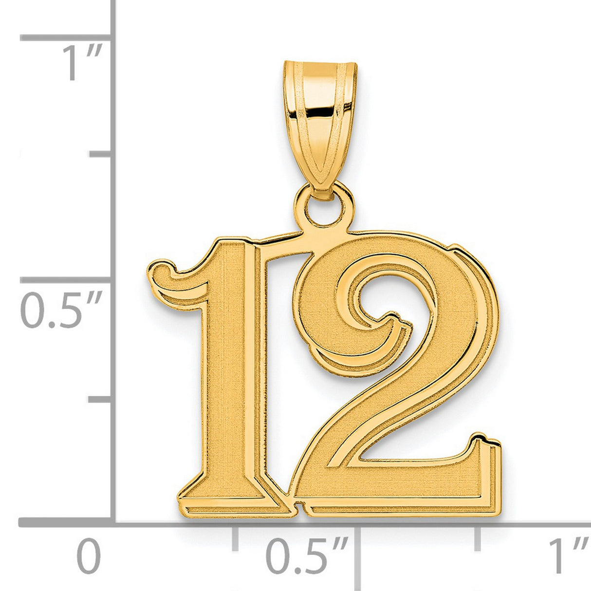 Polished Etched Number 12 Charm Pendant in Real 14k Yellow Gold