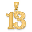 Polished Etched Number 13 Charm Pendant in Real 14k Yellow Gold