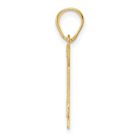 Polished Etched Number 14 Charm Pendant in Real 14k Yellow Gold