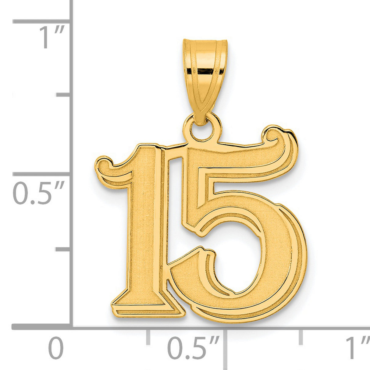 Polished Etched Number 15 Charm Pendant in Real 14k Yellow Gold