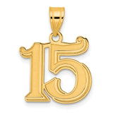 Polished Etched Number 15 Charm Pendant in Real 14k Yellow Gold