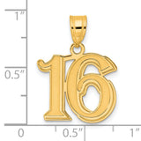 Polished Etched Number 16 Charm Pendant in Real 14k Yellow Gold