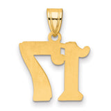 Polished Etched Number 17 Charm Pendant in Real 14k Yellow Gold