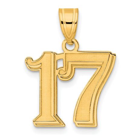 Polished Etched Number 17 Charm Pendant in Real 14k Yellow Gold
