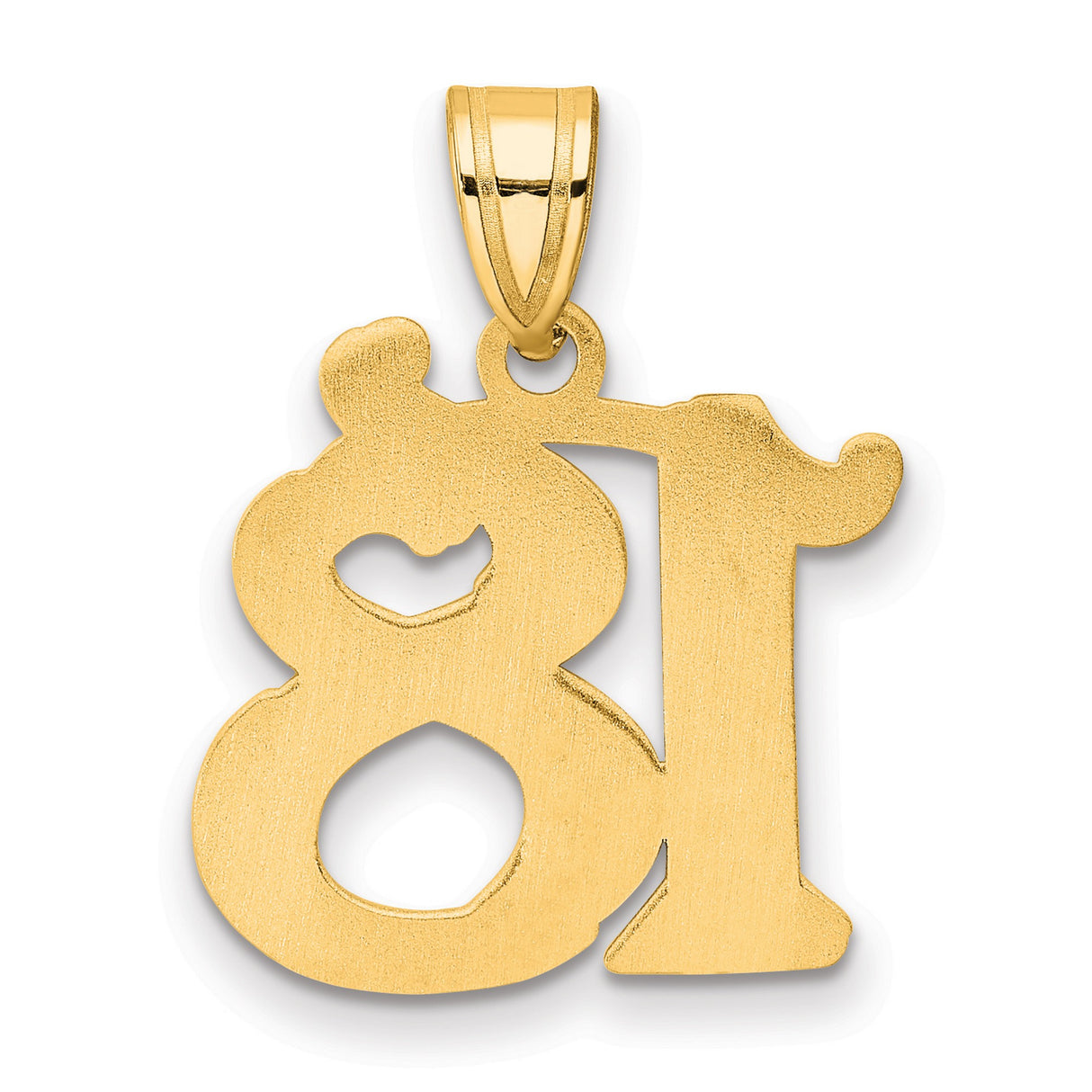 Polished Etched Number 18 Charm Pendant in Real 14k Yellow Gold