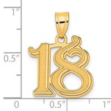 Polished Etched Number 18 Charm Pendant in Real 14k Yellow Gold