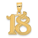 Polished Etched Number 18 Charm Pendant in Real 14k Yellow Gold