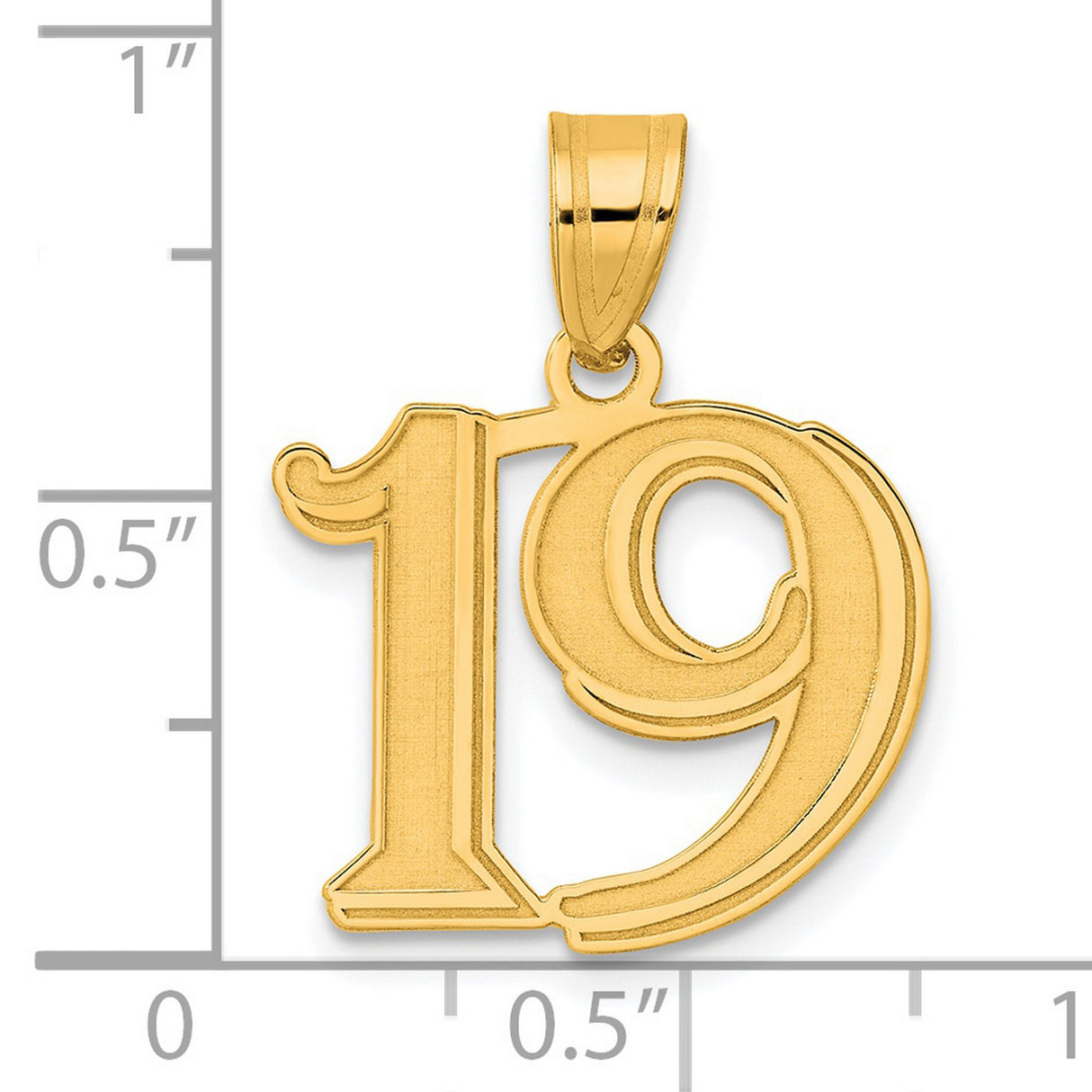 Polished Etched Number 19 Charm Pendant in Real 14k Yellow Gold