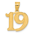 Polished Etched Number 19 Charm Pendant in Real 14k Yellow Gold