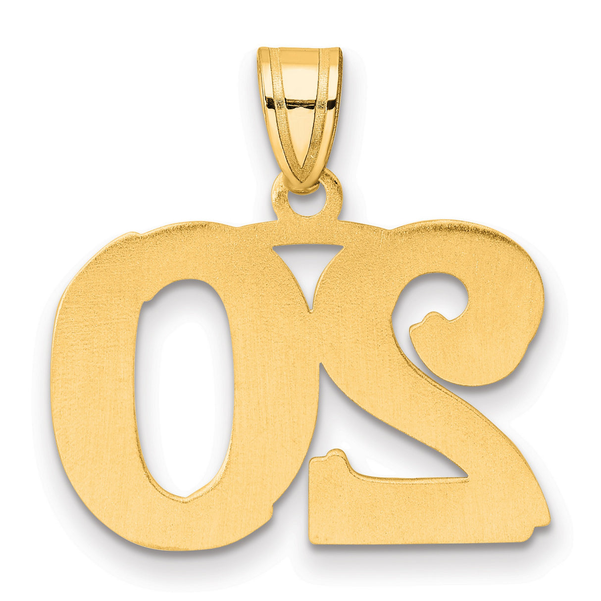 Polished Etched Number 20 Charm Pendant in Real 14k Yellow Gold