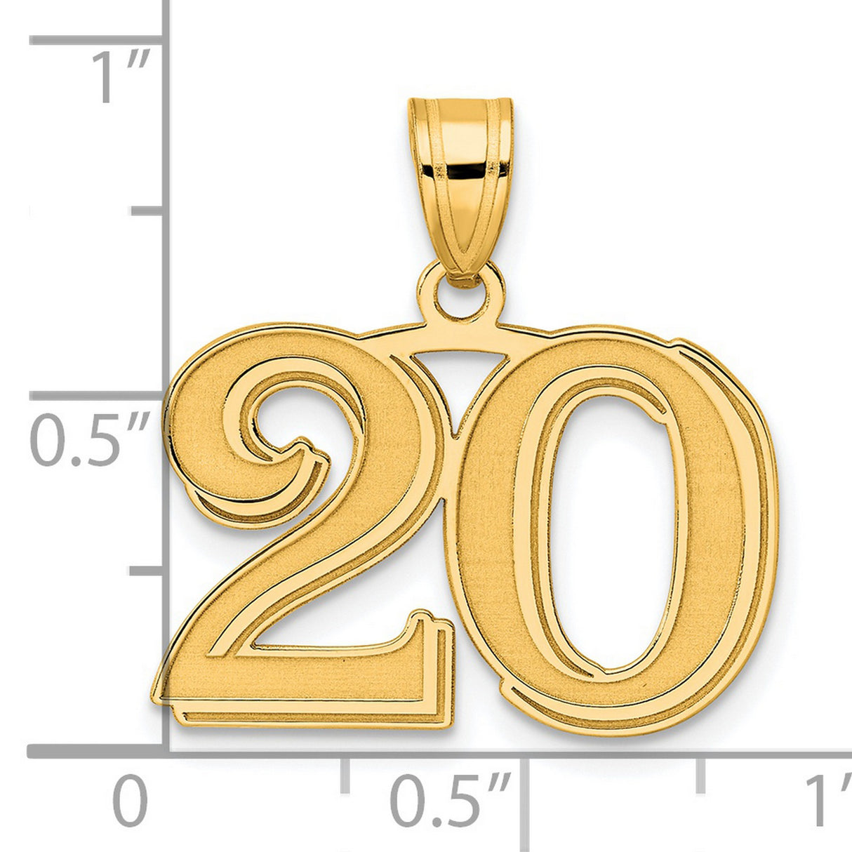 Polished Etched Number 20 Charm Pendant in Real 14k Yellow Gold