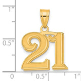 Polished Etched Number 21 Charm Pendant in Real 14k Yellow Gold