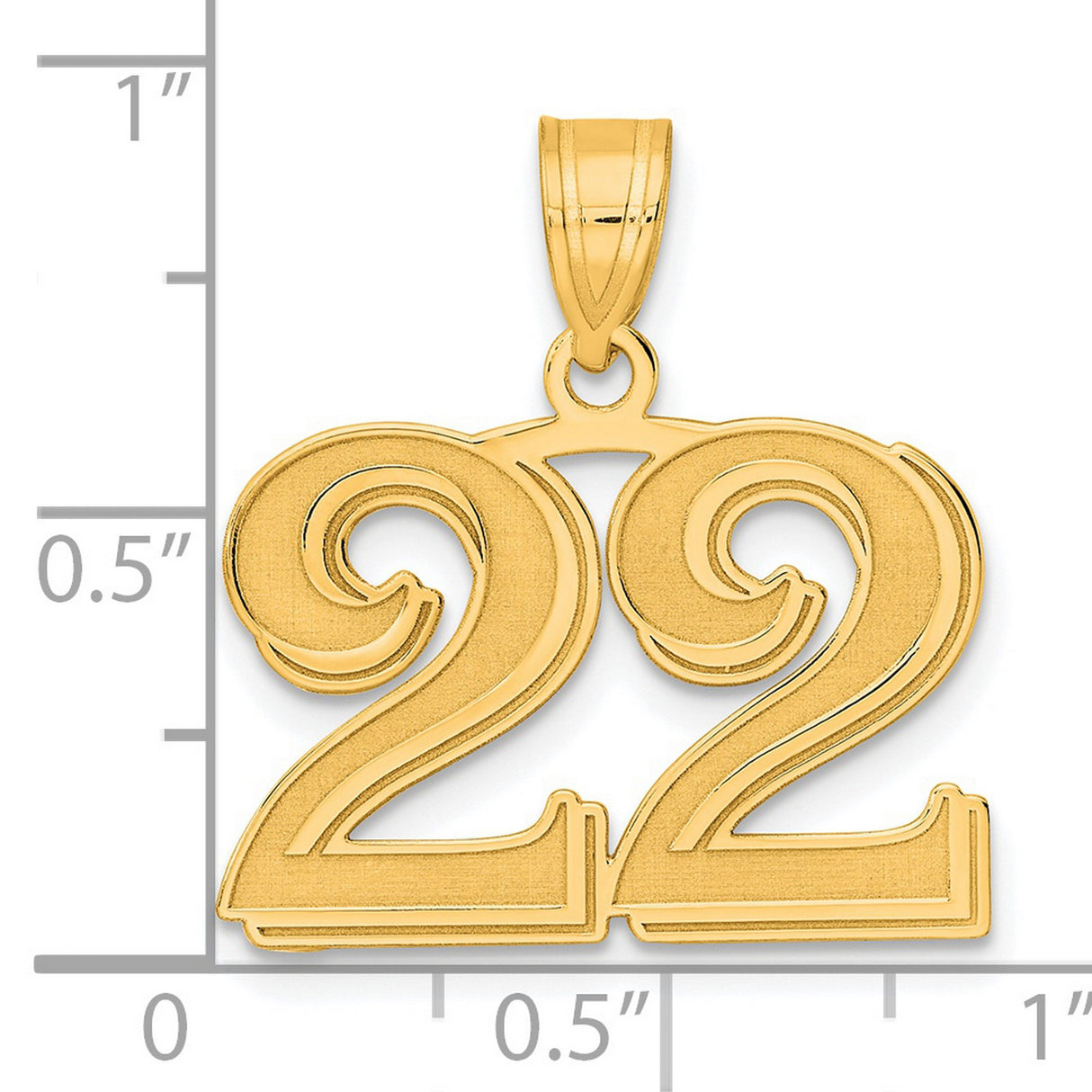 14k Yellow Gold Number 22 Pendant, Bold Unisex Numeric Charm