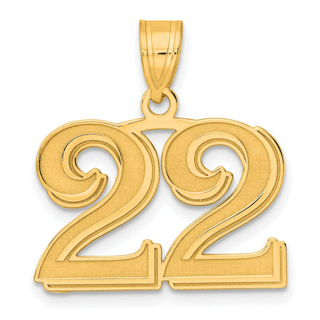 14k Yellow Gold Number 22 Pendant, Bold Unisex Numeric Charm