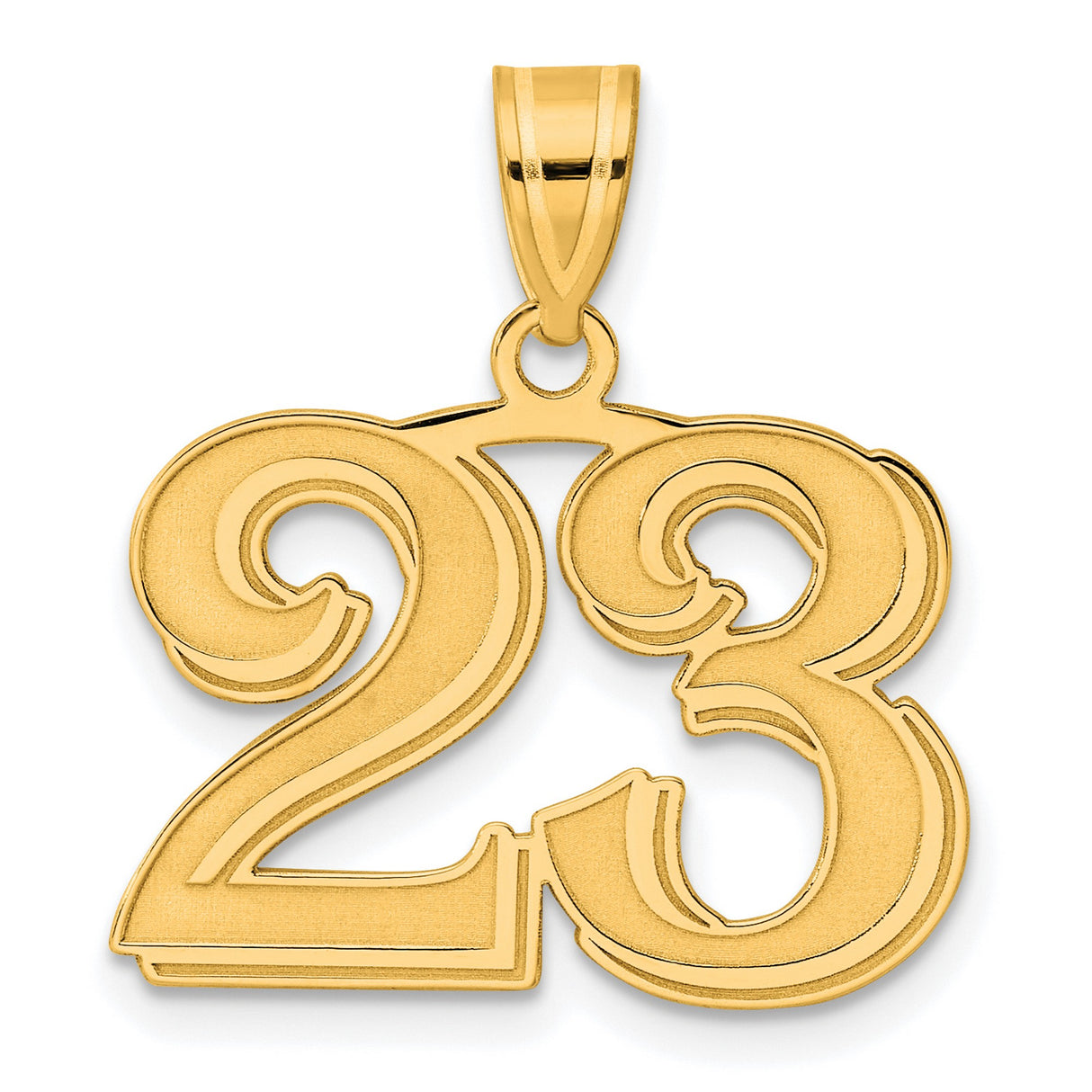 Polished Etched Number 23 Charm Pendant in Real 14k Yellow Gold