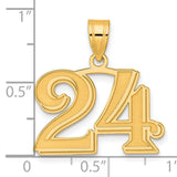 Polished Etched Number 24 Charm Pendant in Real 14k Yellow Gold