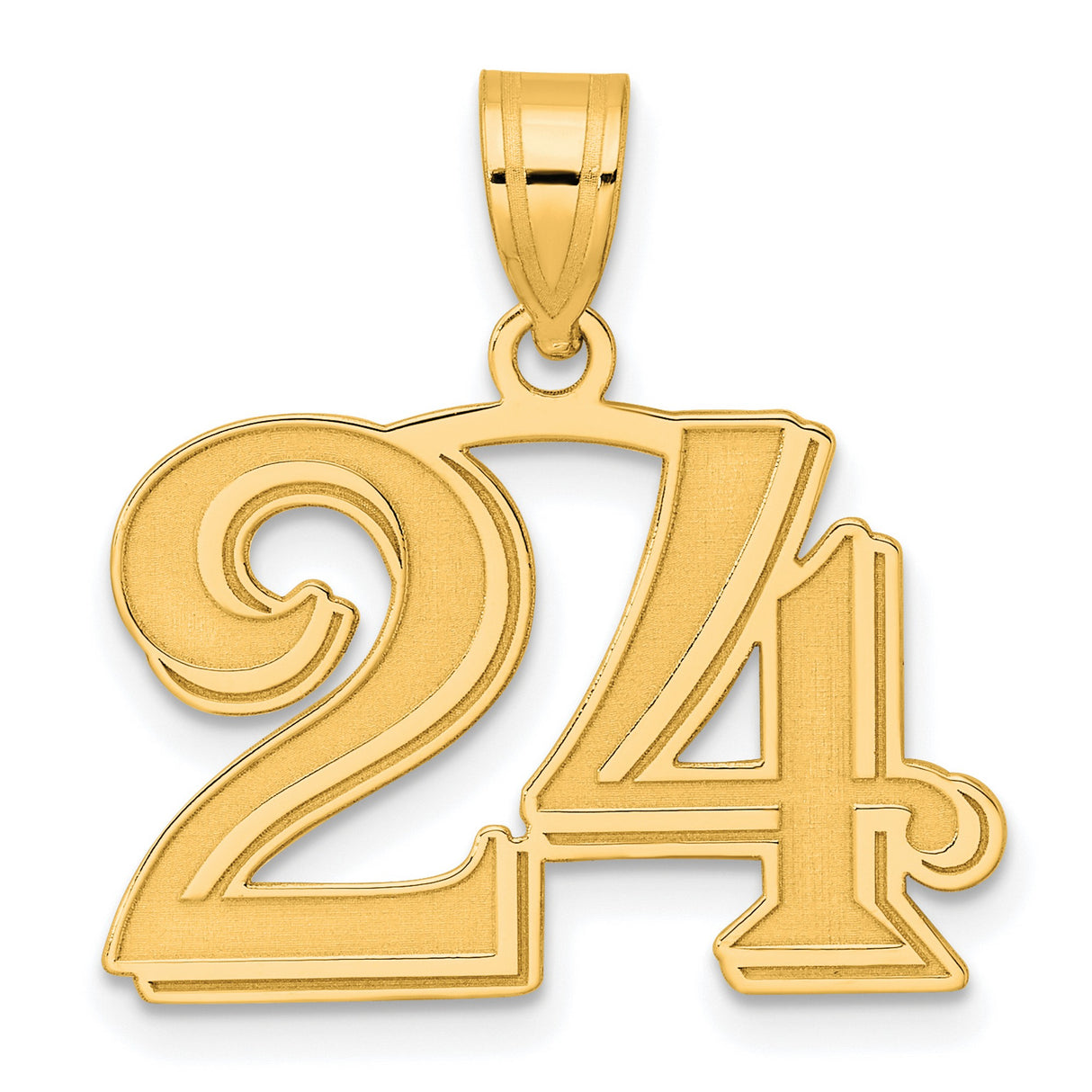 Polished Etched Number 24 Charm Pendant in Real 14k Yellow Gold