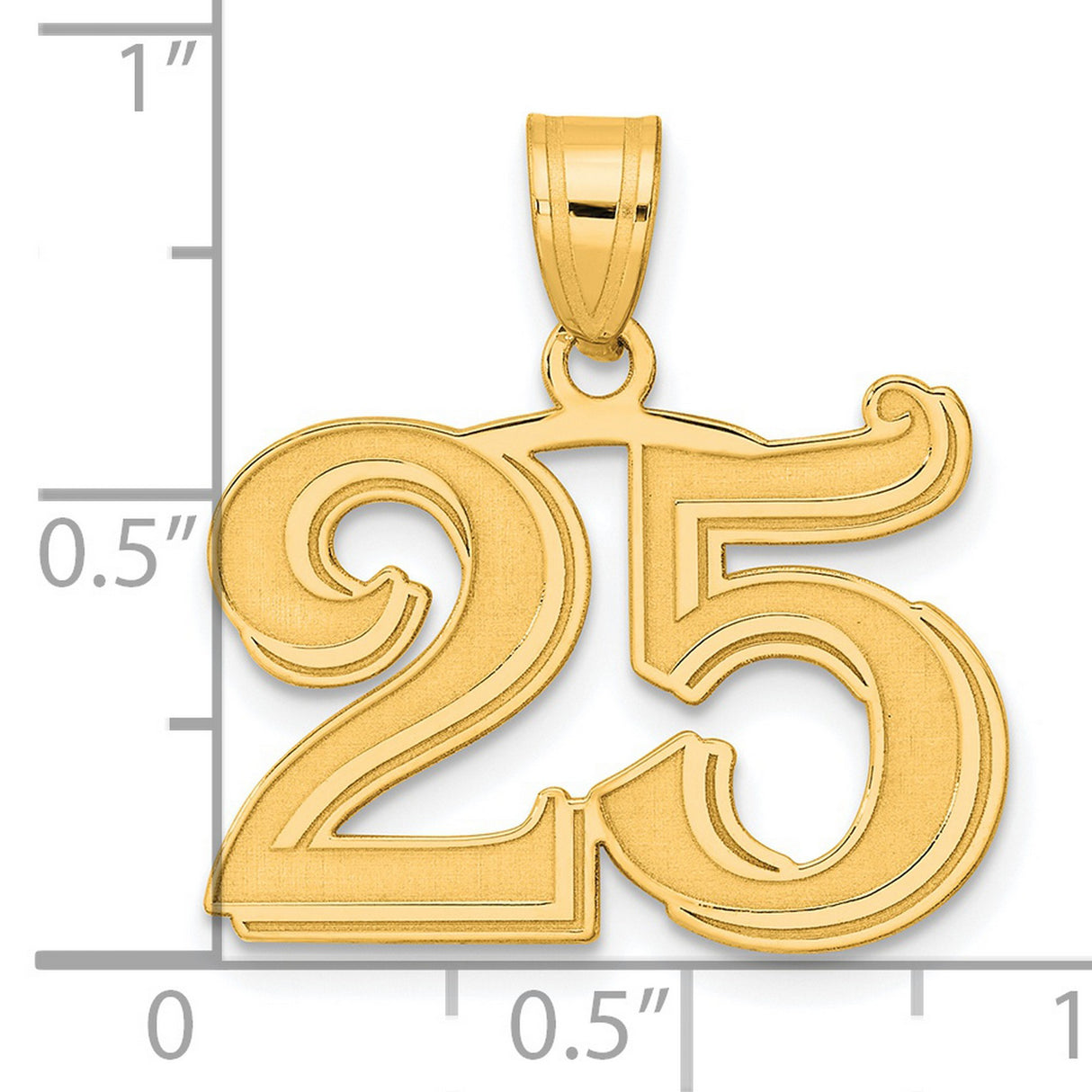 Polished Etched Number 25 Charm Pendant in Real 14k Yellow Gold