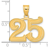 Polished Etched Number 25 Charm Pendant in Real 14k Yellow Gold