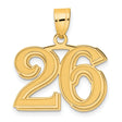 Polished Etched Number 26 Charm Pendant in Real 14k Yellow Gold