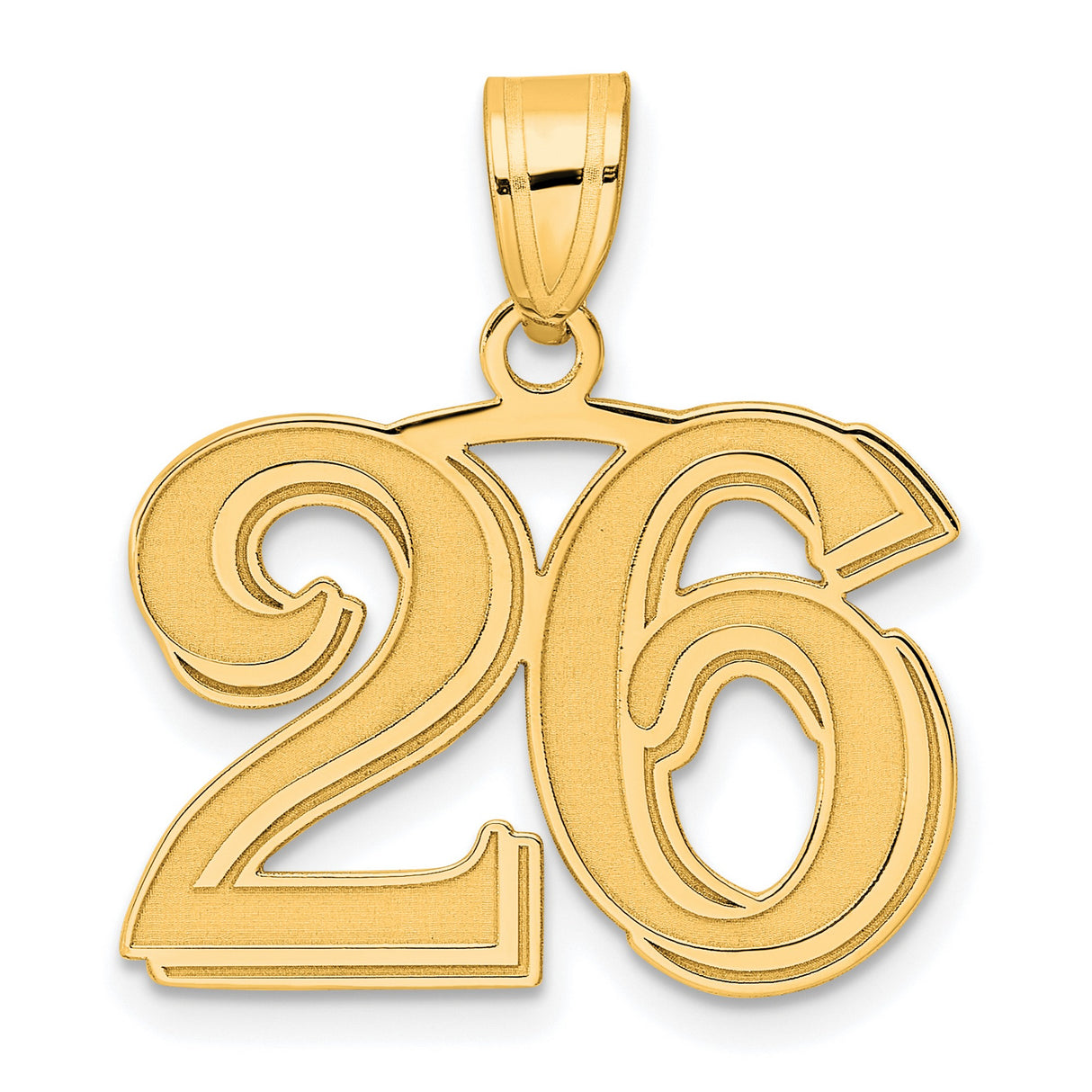 Polished Etched Number 26 Charm Pendant in Real 14k Yellow Gold