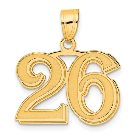 Polished Etched Number 26 Charm Pendant in Real 14k Yellow Gold