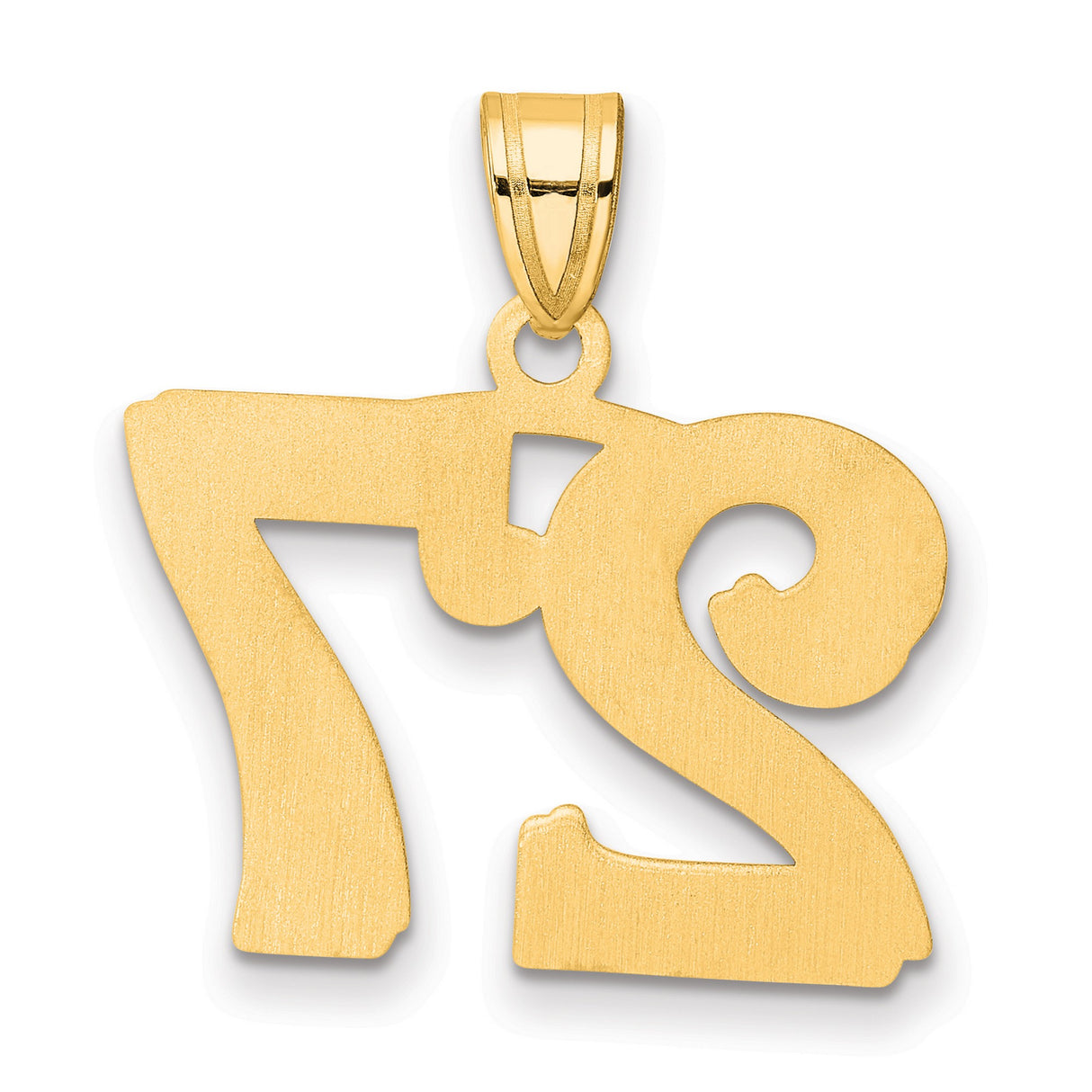 Polished Etched Number 27 Charm Pendant in Real 14k Yellow Gold