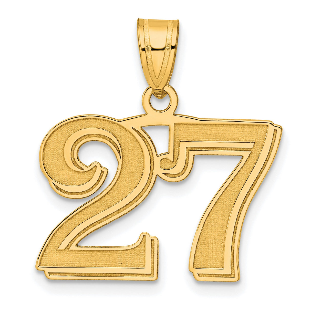 Polished Etched Number 27 Charm Pendant in Real 14k Yellow Gold