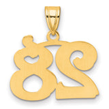 Polished Etched Number 28 Charm Pendant in Real 14k Yellow Gold