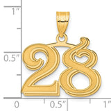 Polished Etched Number 28 Charm Pendant in Real 14k Yellow Gold