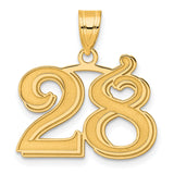 Polished Etched Number 28 Charm Pendant in Real 14k Yellow Gold