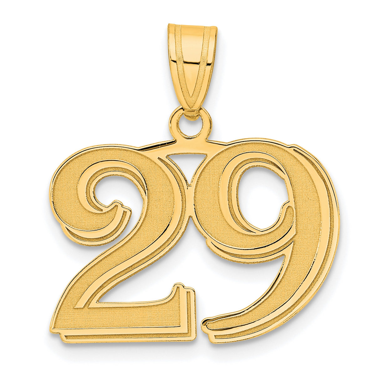 Polished Etched Number 29 Charm Pendant in Real 14k Yellow Gold